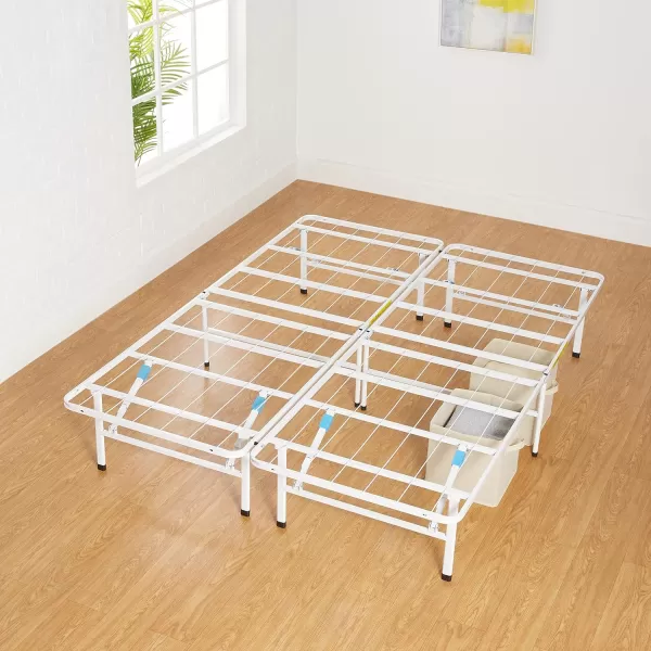 Amazon Basics Foldable Metal Platform Bed Frame with Tool Free Setup 14 Inches High Full WhitePlatform