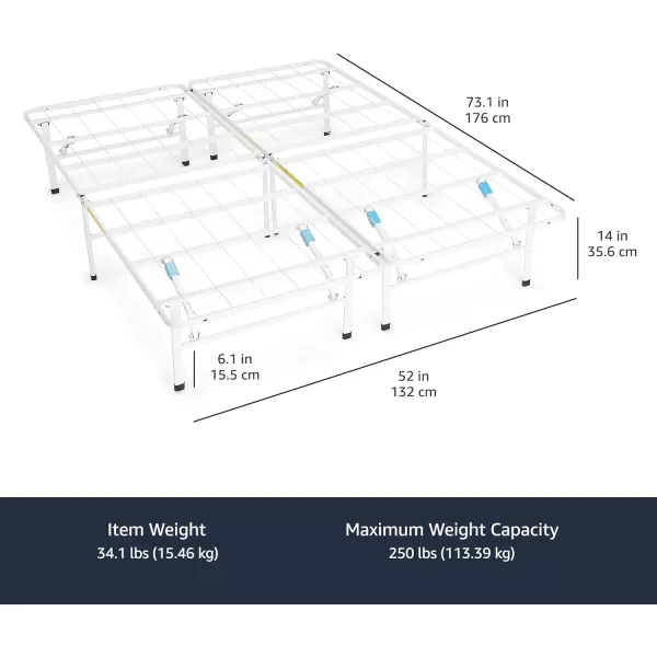 Amazon Basics Foldable Metal Platform Bed Frame with Tool Free Setup 14 Inches High Full WhitePlatform