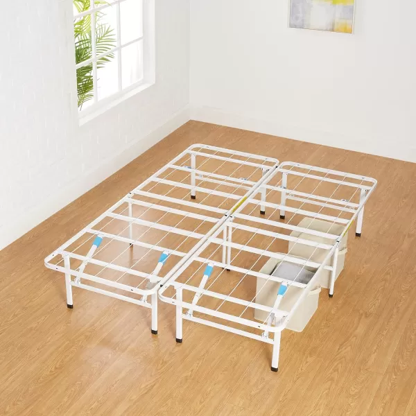 Amazon Basics Foldable Metal Platform Bed Frame with Tool Free Setup 14 Inches High Full WhitePlatform