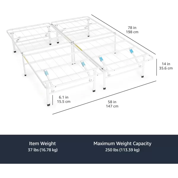 Amazon Basics Foldable Metal Platform Bed Frame with Tool Free Setup 14 Inches High Full WhitePlatform