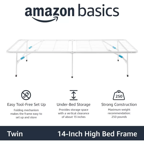 Amazon Basics Foldable Metal Platform Bed Frame with Tool Free Setup 14 Inches High Full WhitePlatform