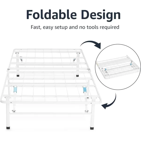 Amazon Basics Foldable Metal Platform Bed Frame with Tool Free Setup 14 Inches High Full WhitePlatform