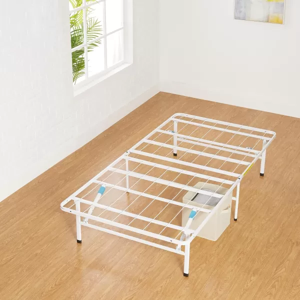 Amazon Basics Foldable Metal Platform Bed Frame with Tool Free Setup 14 Inches High Full WhitePlatform
