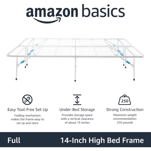 Amazon Basics Foldable Metal Platform Bed Frame with Tool Free Setup 14 Inches High Full WhitePlatform