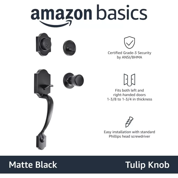 Amazon Basics Handleset with Tulip Knob  Single Cylinder  Satin Nickel6 Packs 1 CartonMatte Black