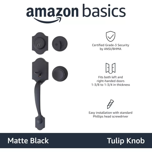 Amazon Basics Handleset with Tulip Knob  Single Cylinder  Satin Nickel6 Packs 1 CartonMatte Black