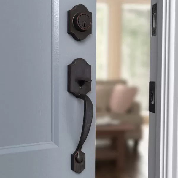 Amazon Basics Handleset with Tulip Knob  Single Cylinder  Satin Nickel6 Packs 1 CartonOil Bronze