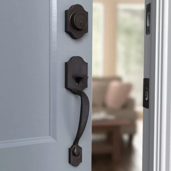 Amazon Basics Handleset with Tulip Knob  Single Cylinder  Satin Nickel6 Packs 1 CartonOil Bronze