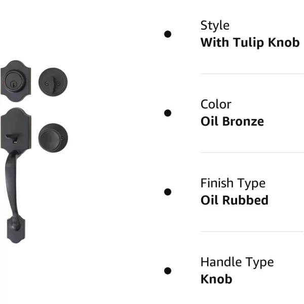 Amazon Basics Handleset with Tulip Knob  Single Cylinder  Satin Nickel6 Packs 1 CartonOil Bronze