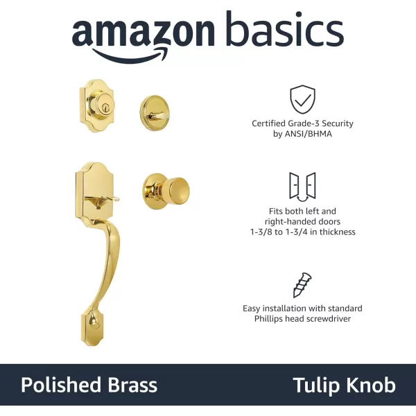 Amazon Basics Handleset with Tulip Knob  Single Cylinder  Satin Nickel6 Packs 1 CartonPolished Brass