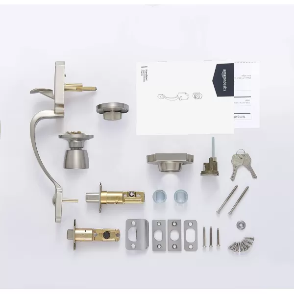 Amazon Basics Handleset with Tulip Knob  Single Cylinder  Satin Nickel6 Packs 1 CartonSatin Nickel