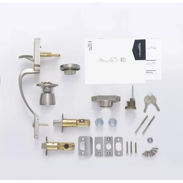 Amazon Basics Handleset with Tulip Knob  Single Cylinder  Satin Nickel6 Packs 1 CartonSatin Nickel