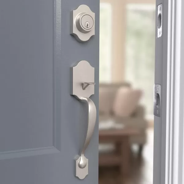 Amazon Basics Handleset with Tulip Knob  Single Cylinder  Satin Nickel6 Packs 1 CartonSatin Nickel