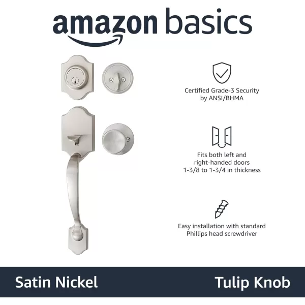 Amazon Basics Handleset with Tulip Knob  Single Cylinder  Satin Nickel6 Packs 1 CartonSatin Nickel