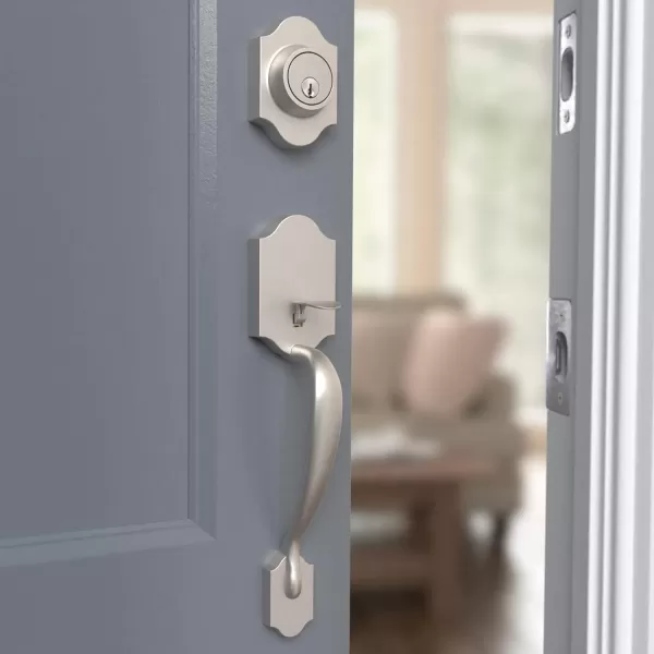 Amazon Basics Handleset with Tulip Knob  Single Cylinder  Satin Nickel6 Packs 1 CartonSatin Nickel