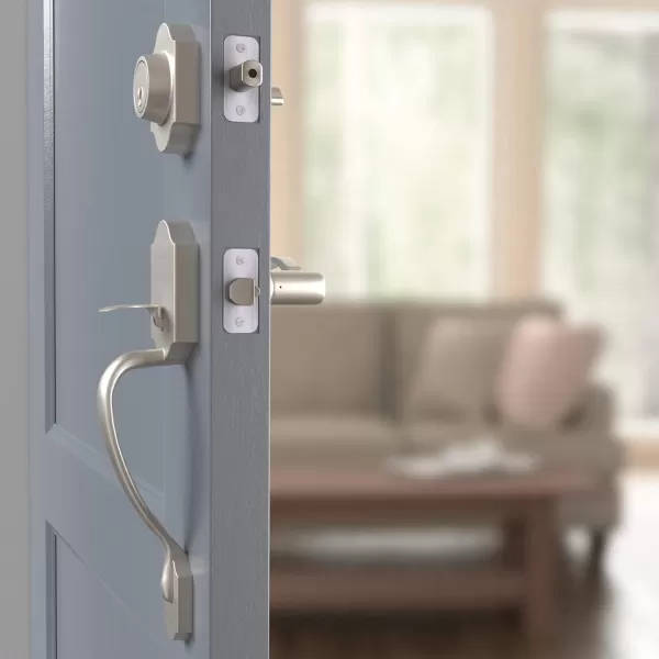 Amazon Basics Handleset with Tulip Knob  Single Cylinder  Satin Nickel6 Packs 1 CartonSatin Nickel