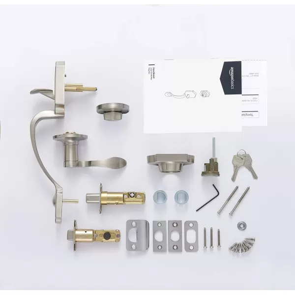 Amazon Basics Handleset with Tulip Knob  Single Cylinder  Satin Nickel6 Packs 1 CartonSatin Nickel