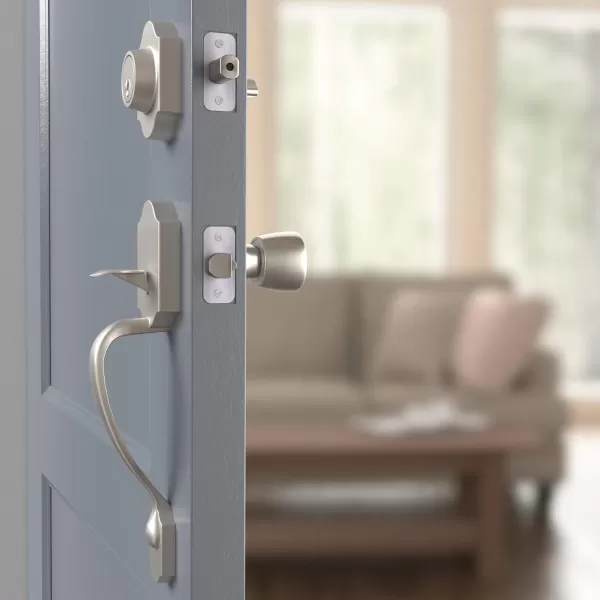Amazon Basics Handleset with Tulip Knob  Single Cylinder  Satin Nickel6 Packs 1 CartonSatin Nickel