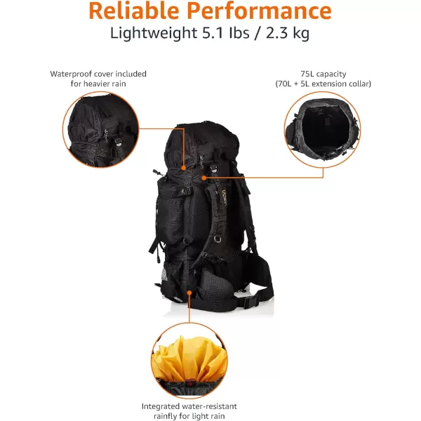 Amazon Basics Internal Frame Hiking Backpack with RainflyBlack