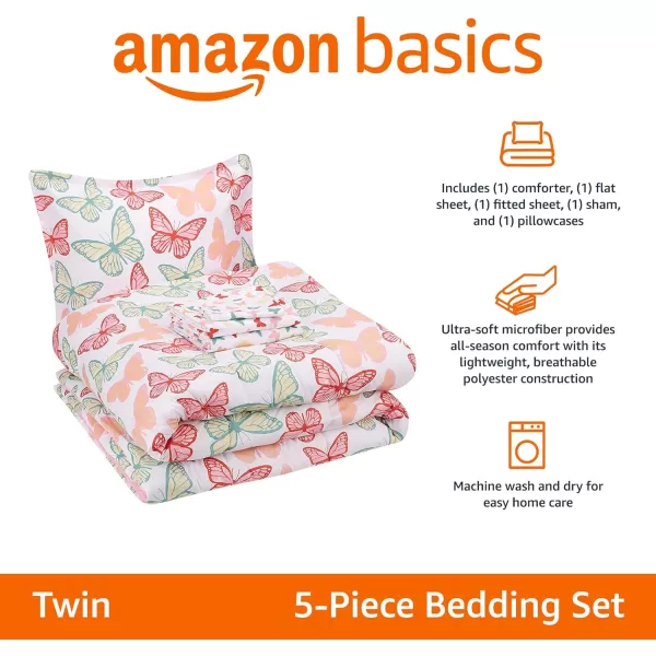 Amazon Basics Kids Easy Care Microfiber BedinaBag 7Piece Bedding Set FullQueen Purple Unicorns Solid  PrintedButterfly Friends