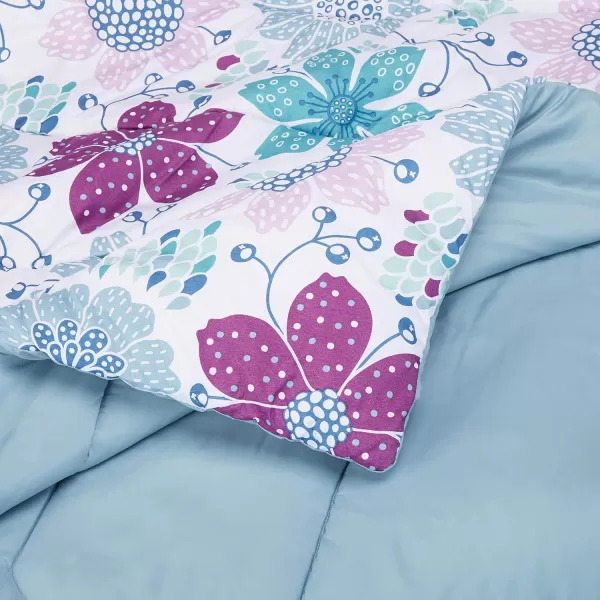 Amazon Basics Kids Easy Care Microfiber BedinaBag 7Piece Bedding Set FullQueen Purple Unicorns Solid  PrintedPurple Flowers