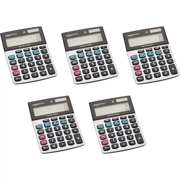 Amazon Basics LCD 8Digit Desktop Calculator Silver  5 PackSilver