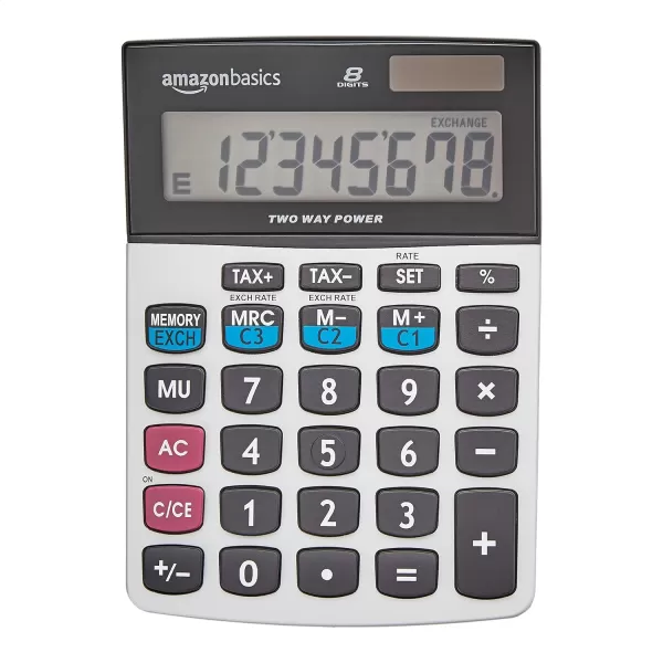 Amazon Basics LCD 8Digit Desktop Calculator Silver  5 PackSilver