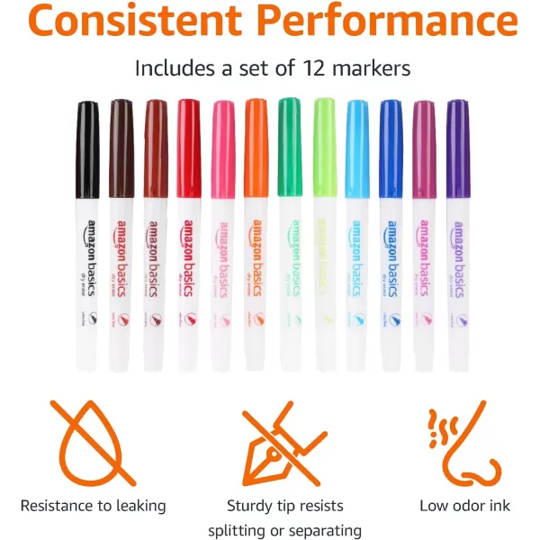 Amazon Basics Low Odor Ultra Fine Tip Dry Erase White Board Markers  Assorted Colors 12 PackAssorted