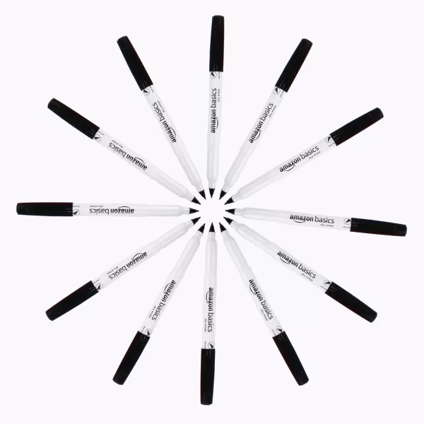 Amazon Basics Low Odor Ultra Fine Tip Dry Erase White Board Markers  Assorted Colors 12 PackBlack