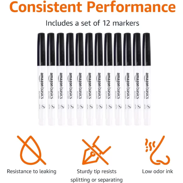 Amazon Basics Low Odor Ultra Fine Tip Dry Erase White Board Markers  Assorted Colors 12 PackBlack