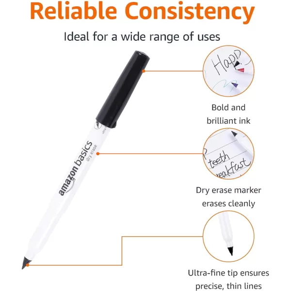 Amazon Basics Low Odor Ultra Fine Tip Dry Erase White Board Markers  Assorted Colors 12 PackBlack