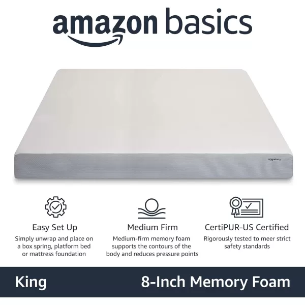Amazon Basics Memory Foam Mattress Medium Firm 8 Inch Queen WhiteGreyKing