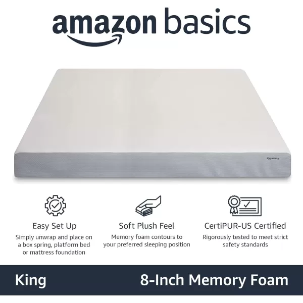 Amazon Basics Memory Foam Mattress Medium Firm 8 Inch Queen WhiteGreyKing