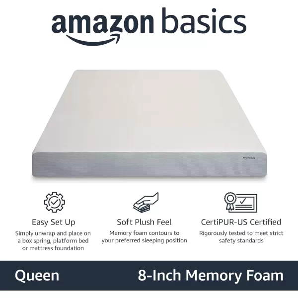 Amazon Basics Memory Foam Mattress Medium Firm 8 Inch Queen WhiteGreyQueen