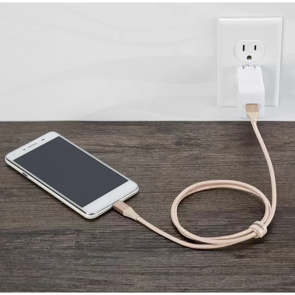 Amazon Basics Micro USB to USBA 20 Cable Nylon Braided Cord 480Mbps Transfer Speed GoldPlated 10 Foot Dark GrayGold