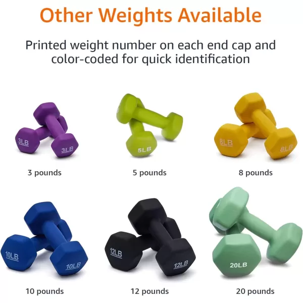 Amazon Basics Neoprene Coated Hexagon Workout Dumbbell Hand Weight12Pound  Pair