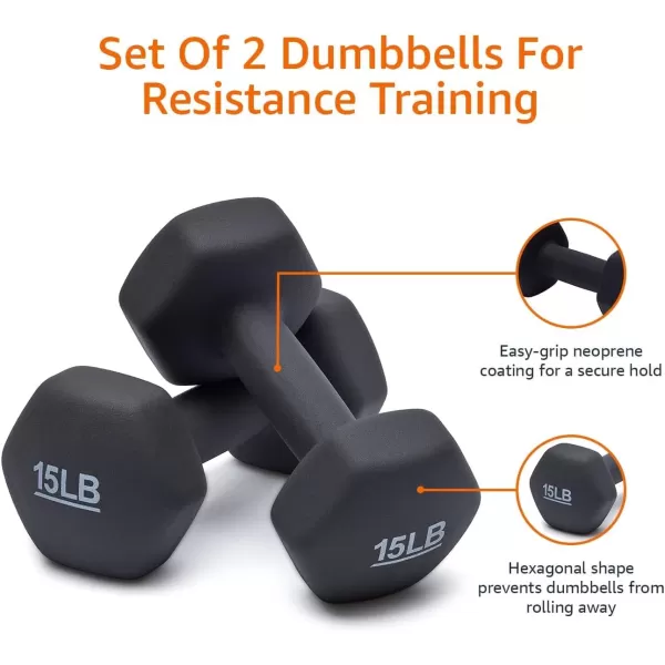 Amazon Basics Neoprene Coated Hexagon Workout Dumbbell Hand Weight15Pound  Pair