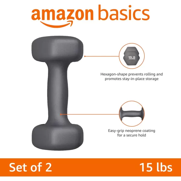 Amazon Basics Neoprene Coated Hexagon Workout Dumbbell Hand Weight15Pound  Pair
