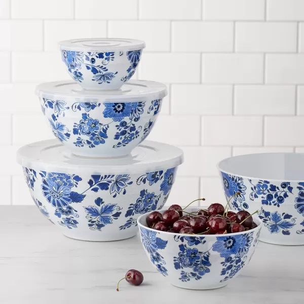 Amazon Basics Nesting Melamine Mixing Bowl With Lid And NonSlip Base 5 Sizes Set Of 10 Hydrangea Floral 3 15167 9168 781011 14Blue and White Floral