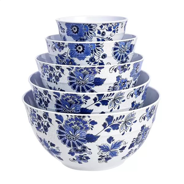 Amazon Basics Nesting Melamine Mixing Bowl With Lid And NonSlip Base 5 Sizes Set Of 10 Hydrangea Floral 3 15167 9168 781011 14Blue and White Floral