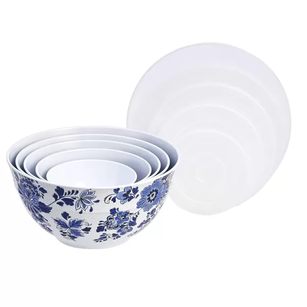Amazon Basics Nesting Melamine Mixing Bowl With Lid And NonSlip Base 5 Sizes Set Of 10 Hydrangea Floral 3 15167 9168 781011 14Blue and White Floral
