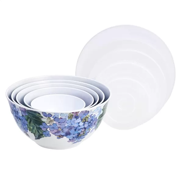 Amazon Basics Nesting Melamine Mixing Bowl With Lid And NonSlip Base 5 Sizes Set Of 10 Hydrangea Floral 3 15167 9168 781011 14Hydrangea Floral