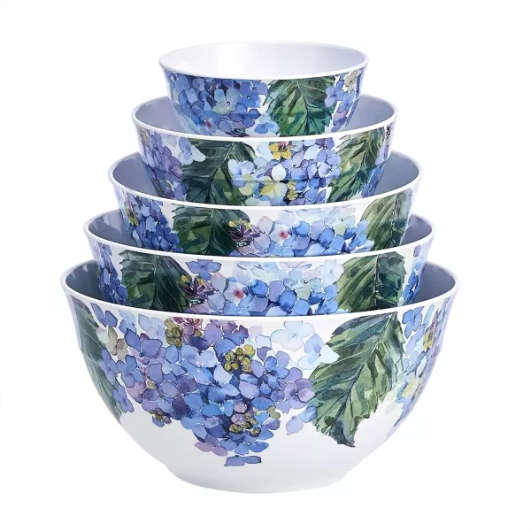 Amazon Basics Nesting Melamine Mixing Bowl With Lid And NonSlip Base 5 Sizes Set Of 10 Hydrangea Floral 3 15167 9168 781011 14Hydrangea Floral