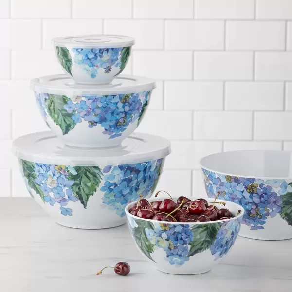 Amazon Basics Nesting Melamine Mixing Bowl With Lid And NonSlip Base 5 Sizes Set Of 10 Hydrangea Floral 3 15167 9168 781011 14Hydrangea Floral