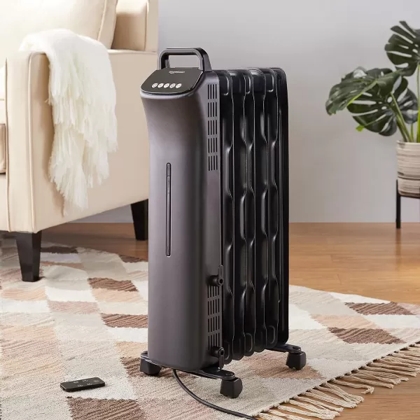 Amazon Basics Portable Digital Radiator Heater with 7 Wavy Fins and Remote Control Black 1500W 98 x 265 x 131 inDigital Control