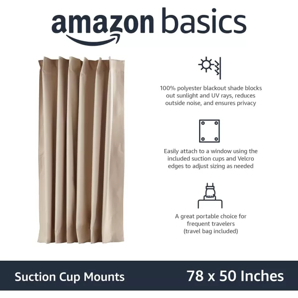 Amazon Basics Portable Window Blackout Curtain Shade with Suction Cups for Travel  50 x 78 Beige  1PackBeige