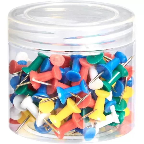 Amazon Basics Push Pins Tacks Assorted Colors Steel Point 100PackAssorted