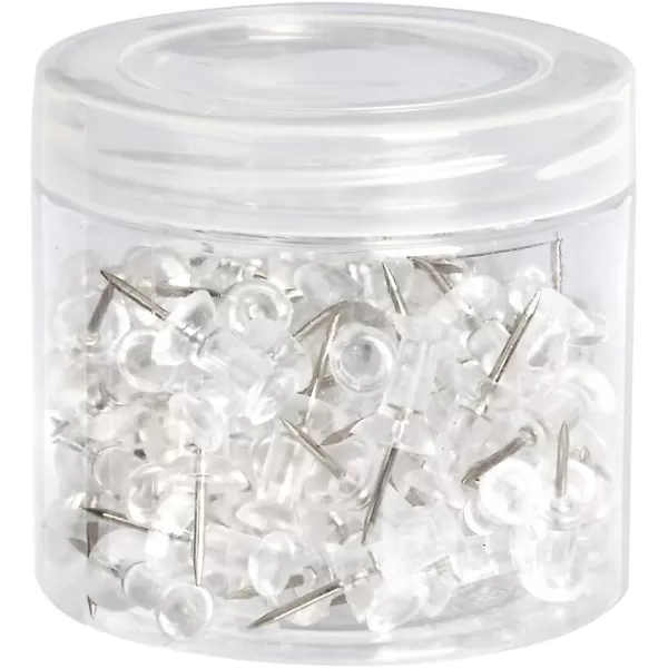 Amazon Basics Push Pins Tacks Assorted Colors Steel Point 100PackClear