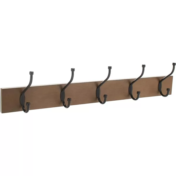 Amazon Basics Rectangular WallMounted Farmhouse Coat Rack 5 Hook Light WalnutBarnwood