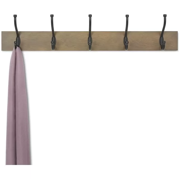 Amazon Basics Rectangular WallMounted Farmhouse Coat Rack 5 Hook Light WalnutBarnwood